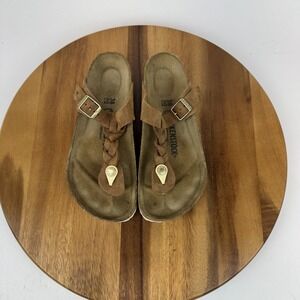 Womens Birkenstock Gizeh Braided Leather Brown Thong Sandals Size EU 38 Wide GUC